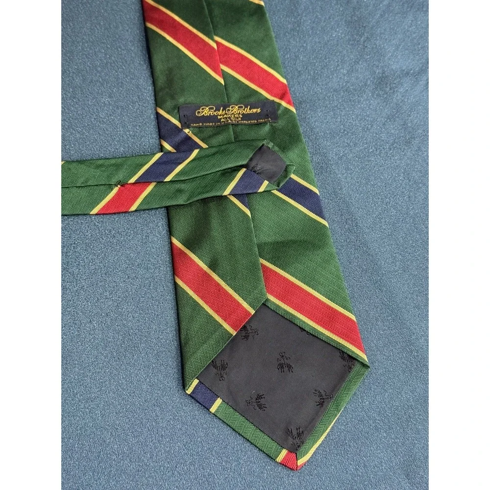 Brooks Brothers Makers Striped Regimental Tie Blue Green Silk USA 3 5/8 X 59